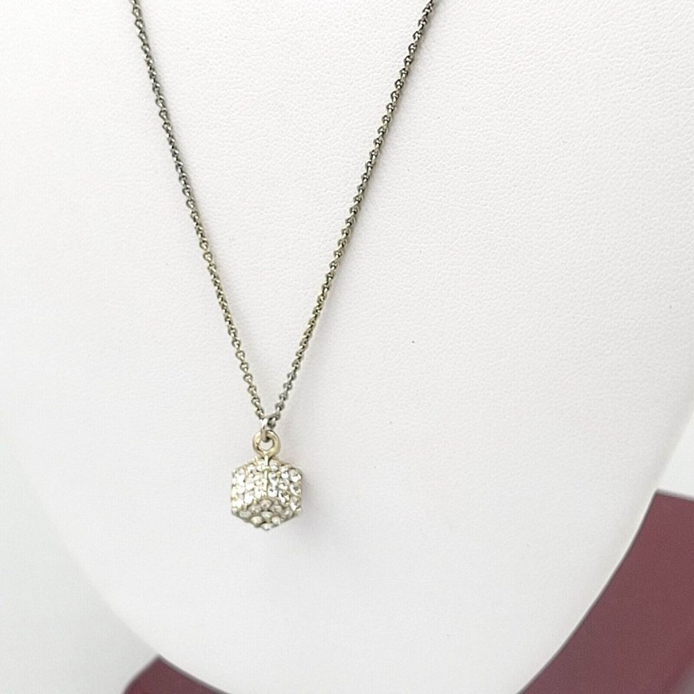Steve Madden Signed Womens Rhinestone Cube Pendant Gold Tone Necklace 20 in - Picture 4 of 6